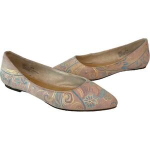 Me Too Aimee Pink Metallic Print Almond Toe Slip On Ballerina Flats Size 6.5 M